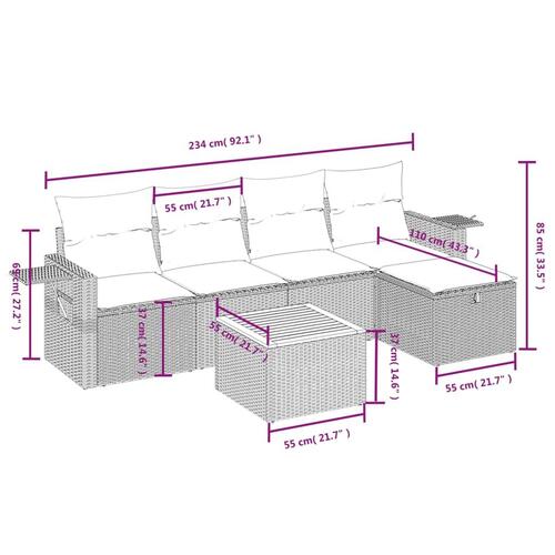 Havesofasæt 6 dele med hynder polyrattan beige