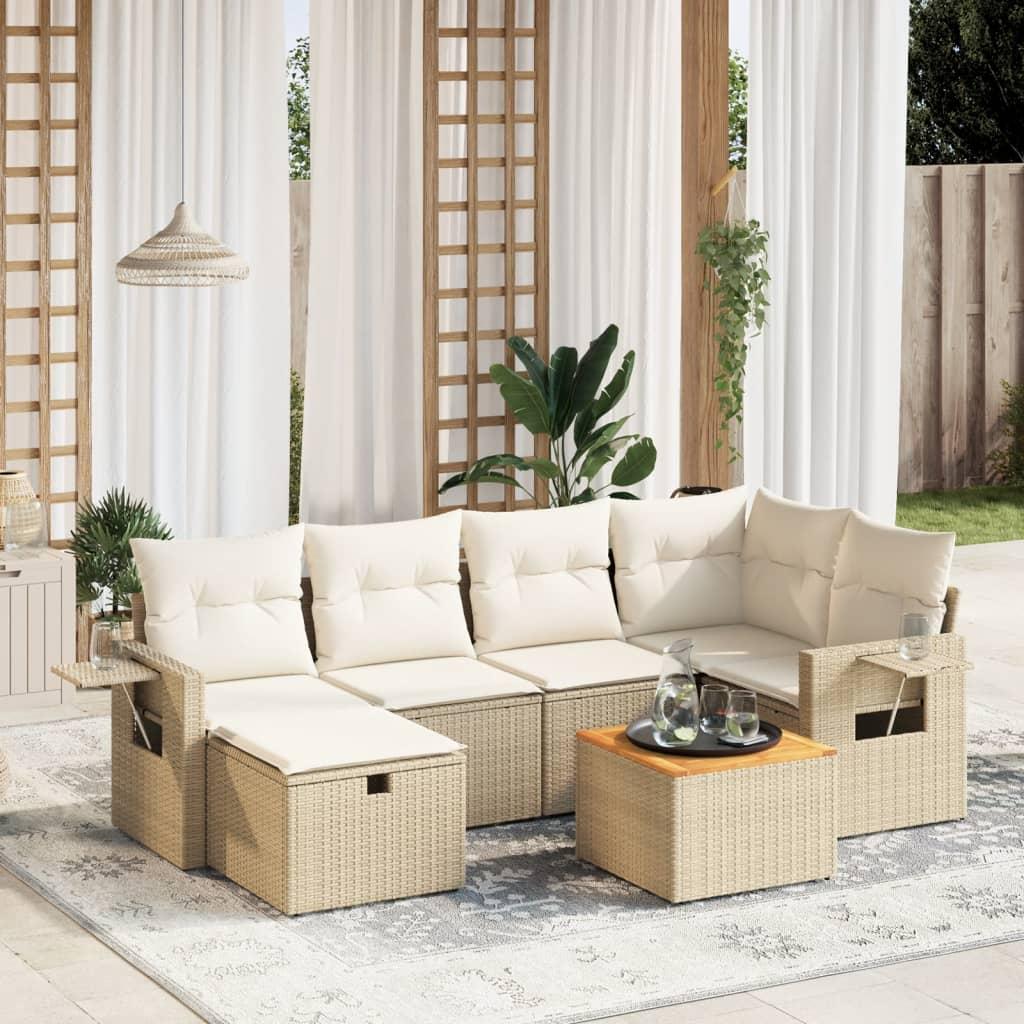 Sofasæt til haven 7 dele med hynder polyrattan beige