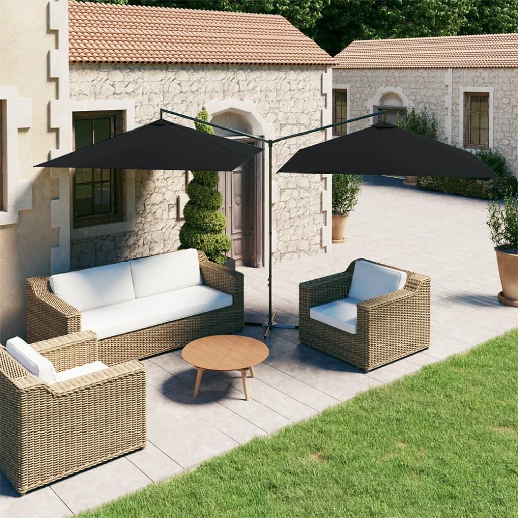 Dobbelt parasol 600x300 cm stålstang sort