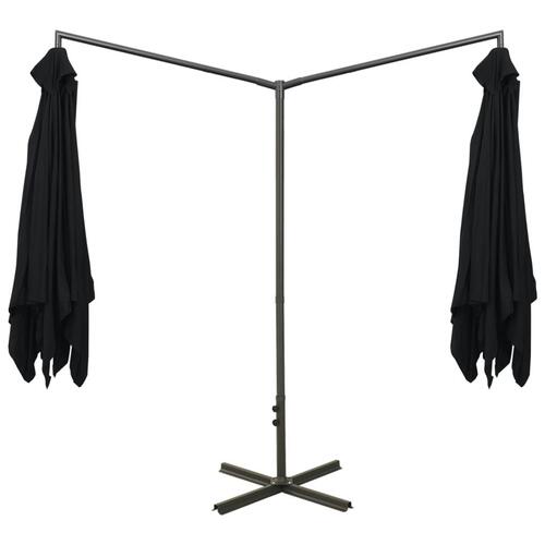 Dobbelt parasol med stålstang 600x300 cm sort