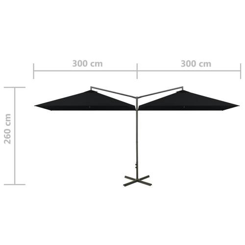 Dobbelt parasol med stålstang 600x300 cm sort