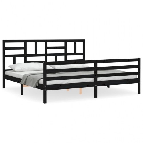 Sengeramme med sengegavl 200x200 cm massivt træ sort