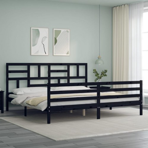 Sengeramme med sengegavl 200x200 cm massivt træ sort