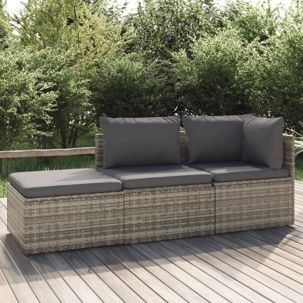 Loungesæt til haven 3 dele med hynder polyrattan grå