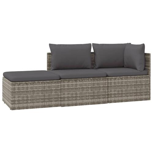 Loungesæt til haven 3 dele med hynder polyrattan grå
