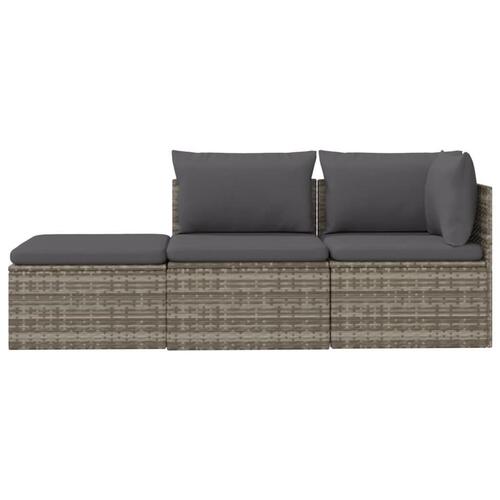 Loungesæt til haven 3 dele med hynder polyrattan grå