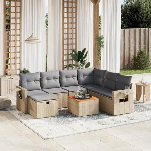 Havesofasæt 8 dele med hynder polyrattan beige