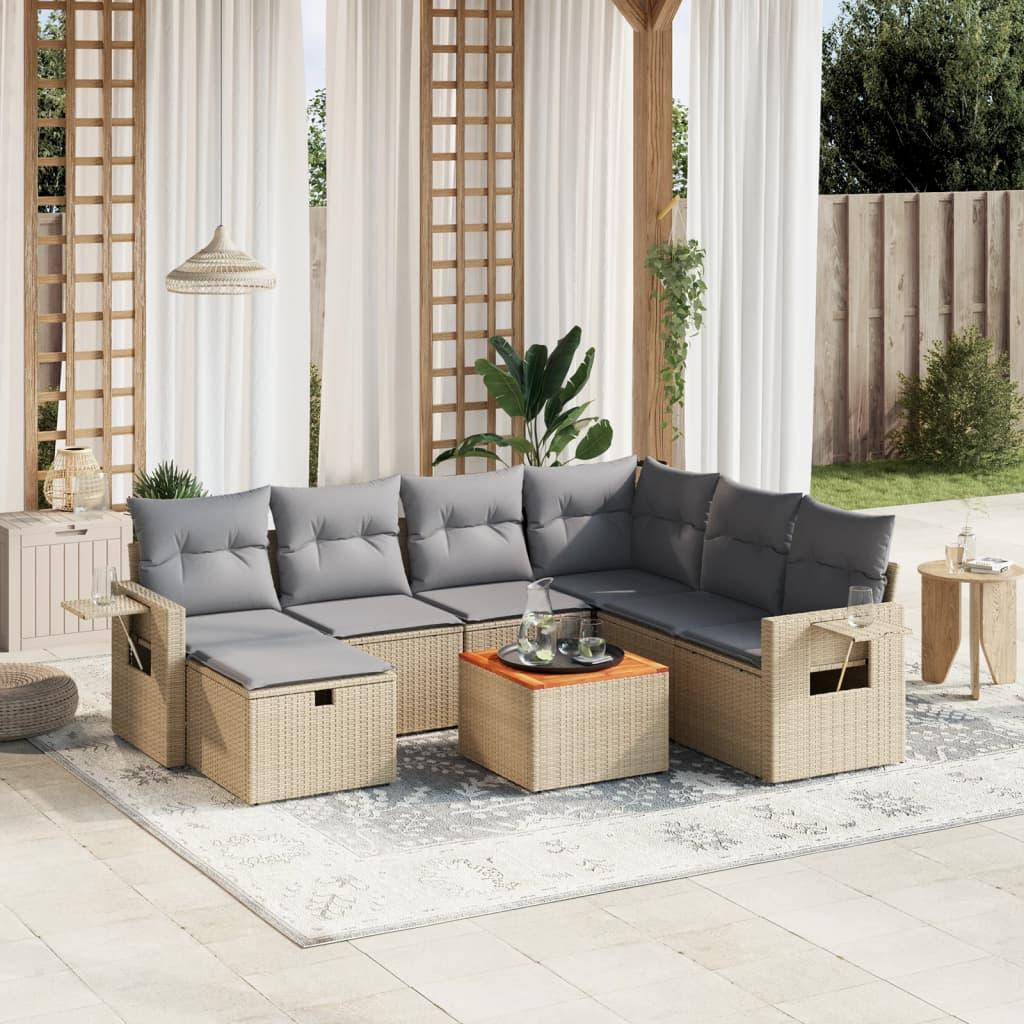 Havesofasæt 8 dele med hynder polyrattan beige