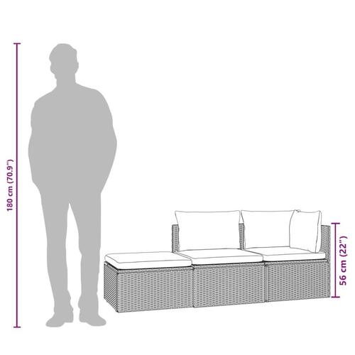 Loungesæt til haven 3 dele med hynder polyrattan grå