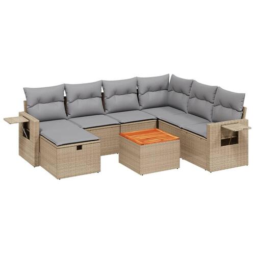 Havesofasæt 8 dele med hynder polyrattan beige