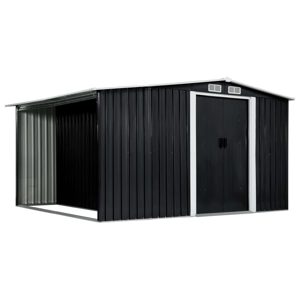 Haveskur med skydedøre 329,5 x 259 x 178 cm stål antracitgrå