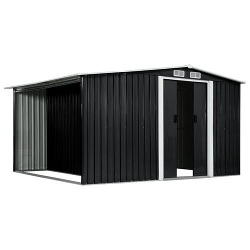 Haveskur med skydedøre 329,5 x 259 x 178 cm stål antracitgrå