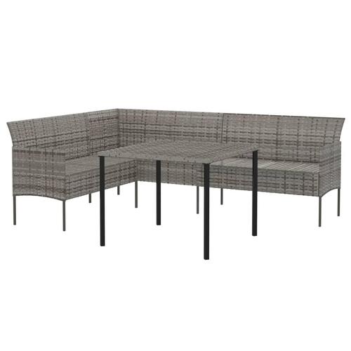 Spisebordssæt til haven 2 dele med hynder polyrattan grå