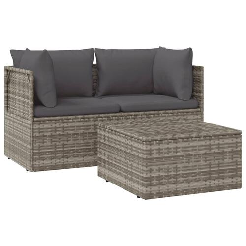 Loungesæt til haven 3 dele med hynder polyrattan grå