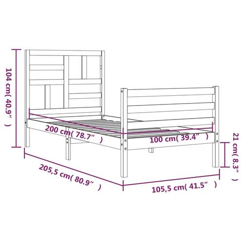 Sengeramme med sengegavl 100x200 cm massivt træ