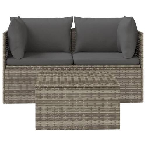 Loungesæt til haven 3 dele med hynder polyrattan grå