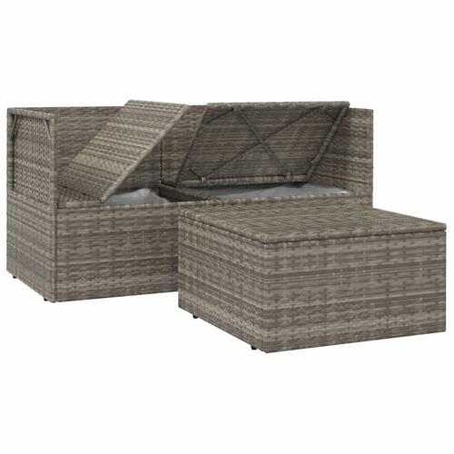 Loungesæt til haven 3 dele med hynder polyrattan grå