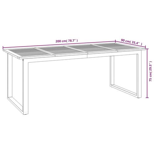 Havebord med U-formede ben 200x90x75 cm massivt akacietræ