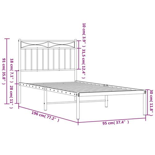 Sengeramme med sengegavl 90x190 cm metal hvid