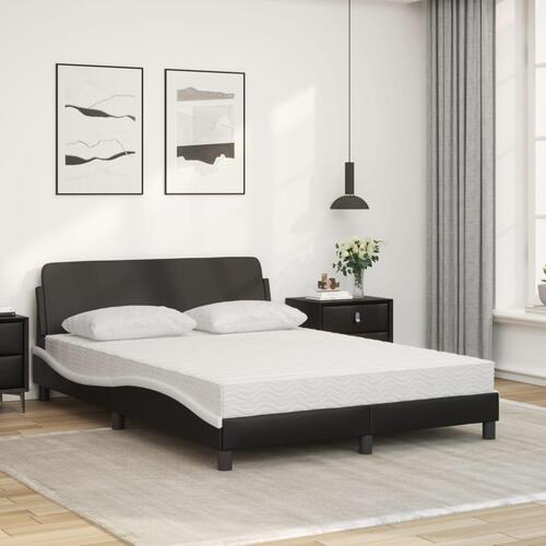 Seng med madras 140x200 cm kunstlæder sort og hvid