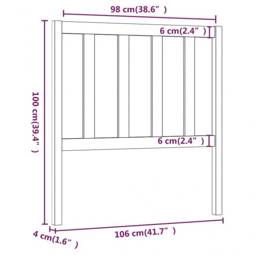 Sengegavl 106x4x100 cm i massivt fyrretræ - grå