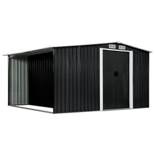 Haveskur med skydedøre 329,5 x 312 x 178 cm stål antracitgrå
