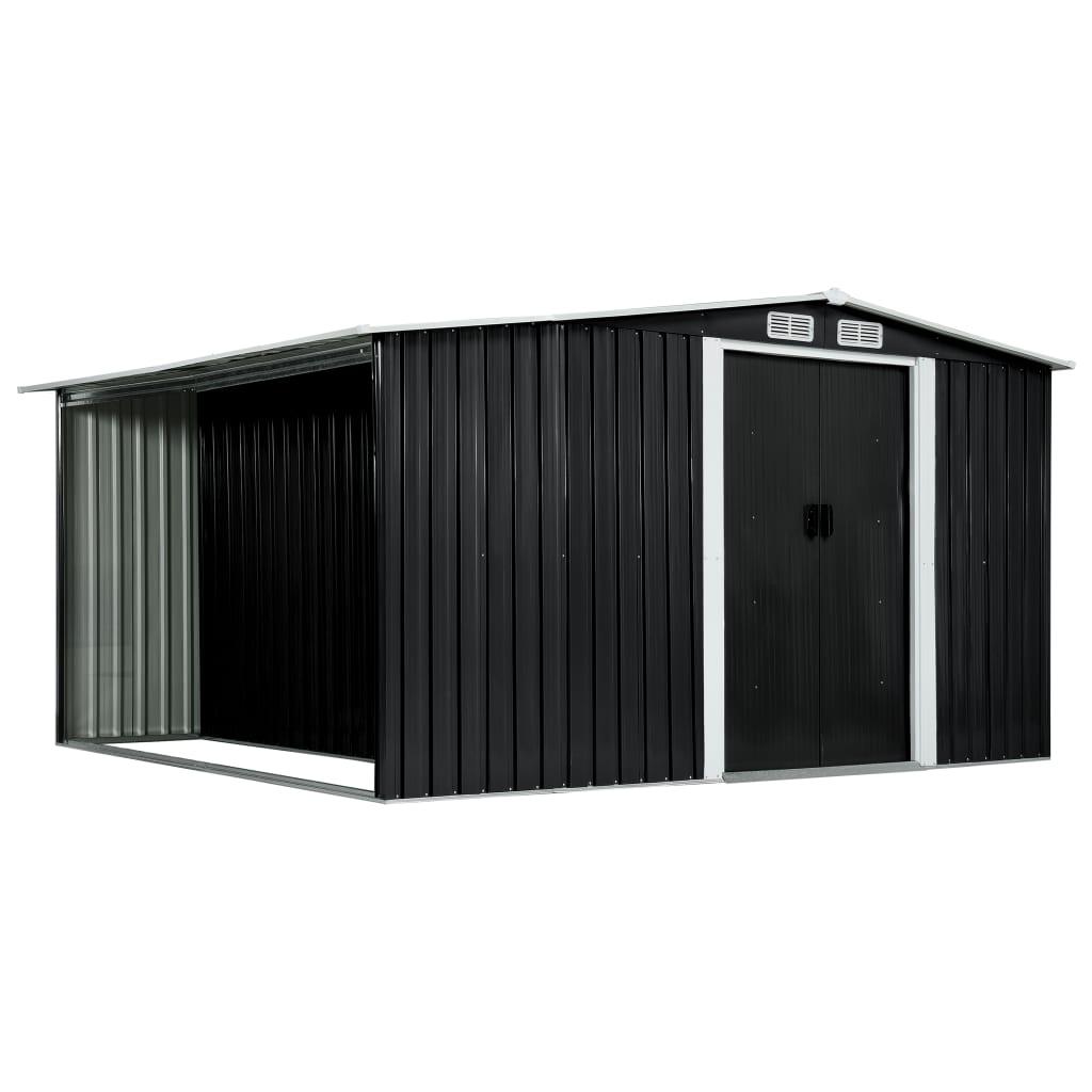 Haveskur med skydedøre 329,5 x 312 x 178 cm stål antracitgrå