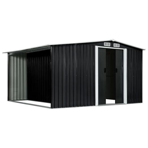 Haveskur med skydedøre 329,5 x 312 x 178 cm stål antracitgrå