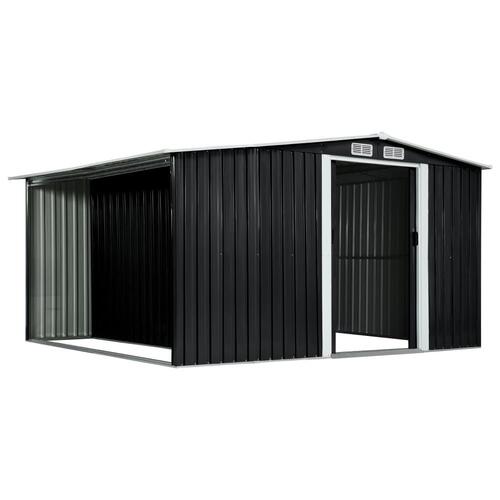 Haveskur med skydedøre 329,5 x 312 x 178 cm stål antracitgrå