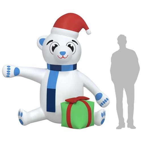 Oppustelig julebamse m. LED-lys 180 cm