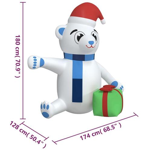 Oppustelig julebamse m. LED-lys 180 cm