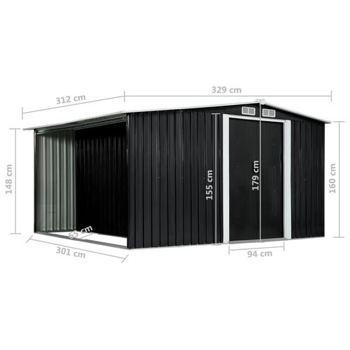 Haveskur med skydedøre 329,5 x 312 x 178 cm stål antracitgrå