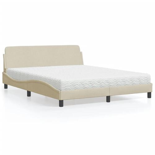 Seng med madras 160x200 cm stof cremefarvet