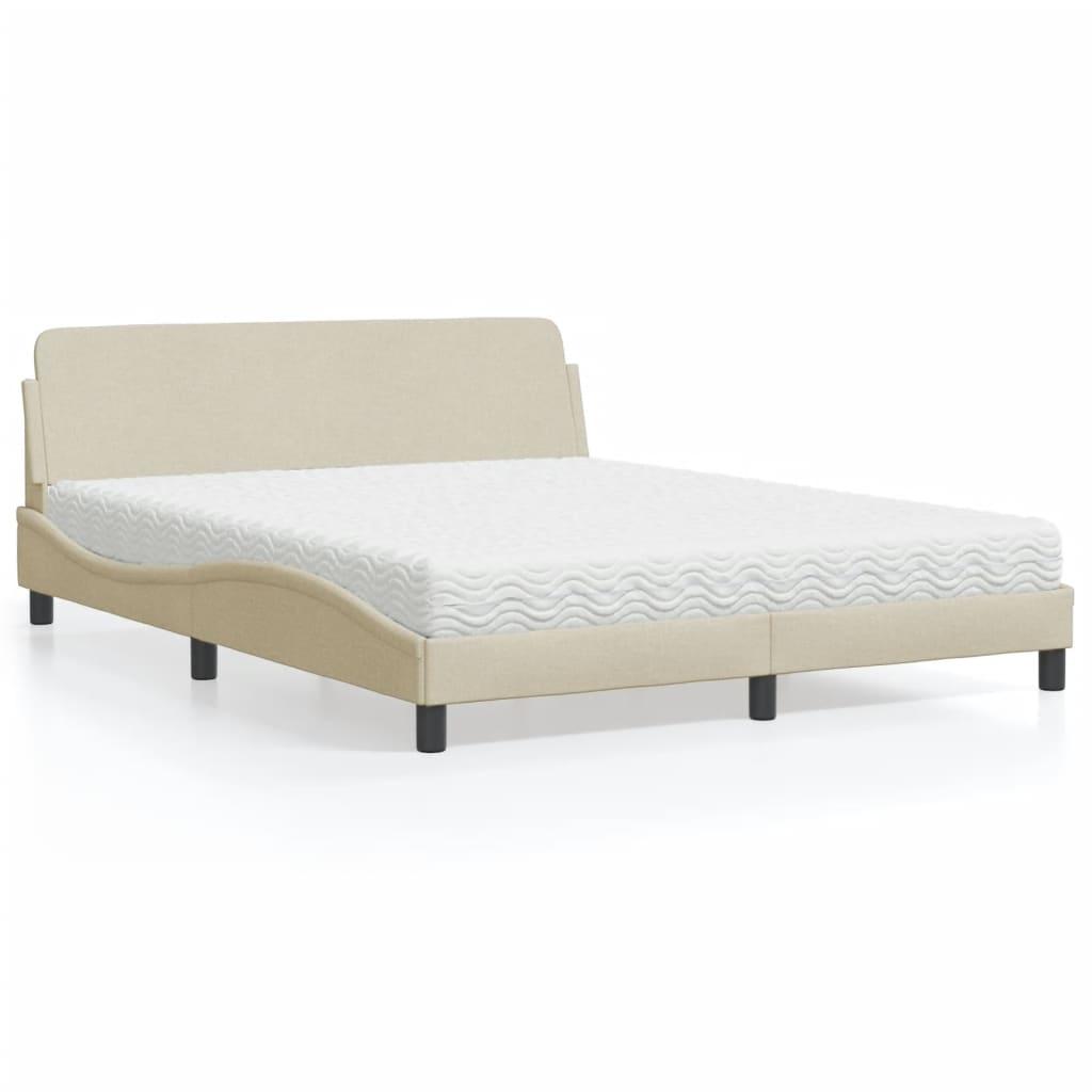 Seng med madras 160x200 cm stof cremefarvet