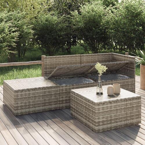 Loungesæt til haven 4 dele med hynder polyrattan grå