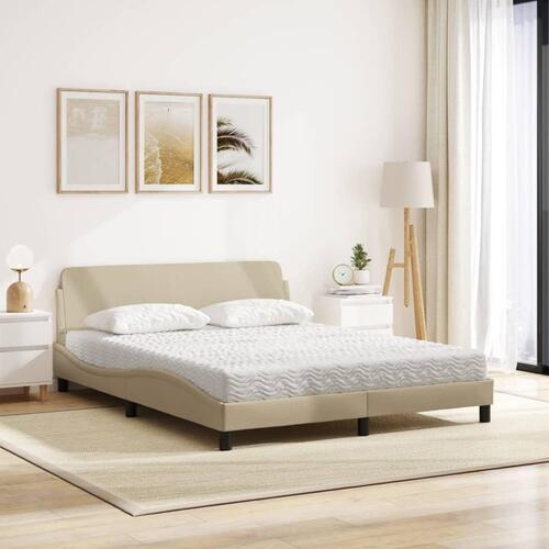 Seng med madras 160x200 cm stof cremefarvet