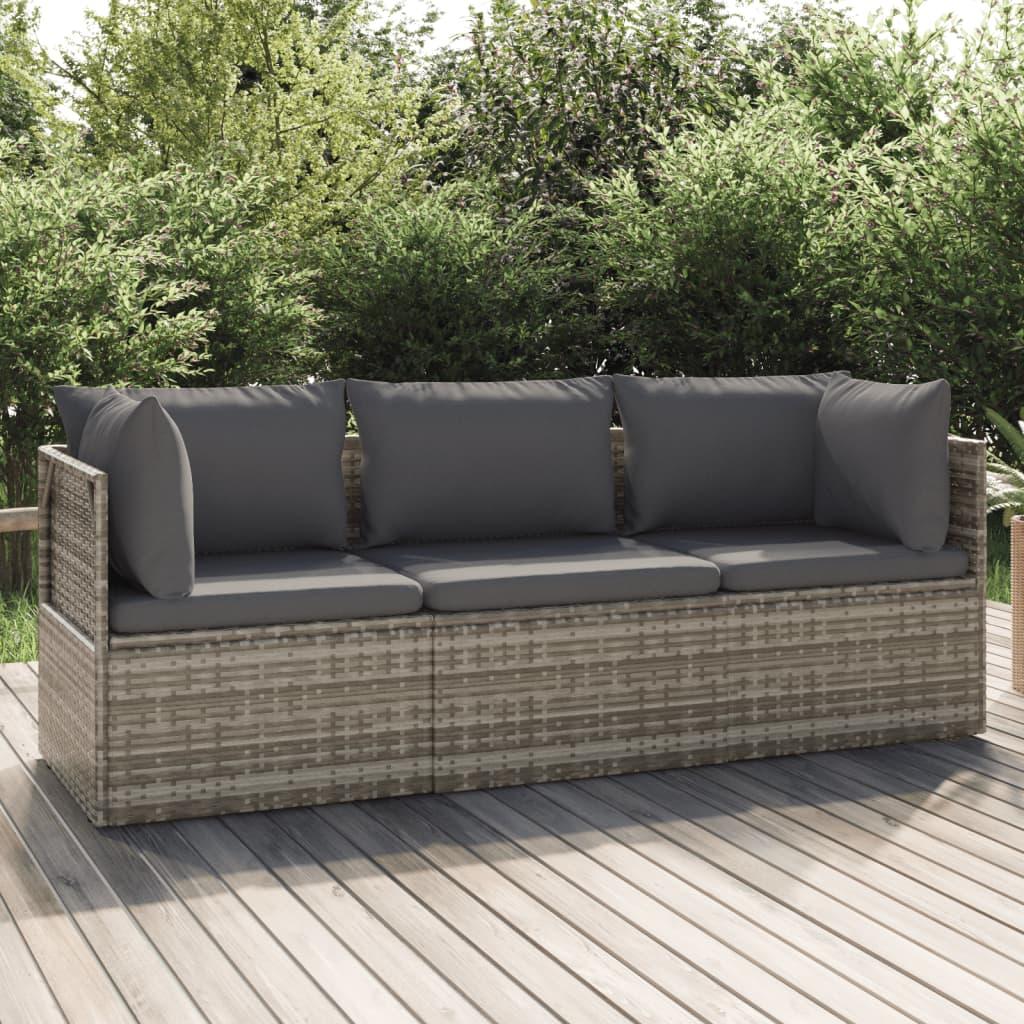 Loungesæt til haven 3 dele med hynder polyrattan grå