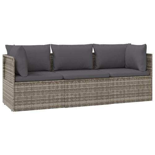 Loungesæt til haven 3 dele med hynder polyrattan grå