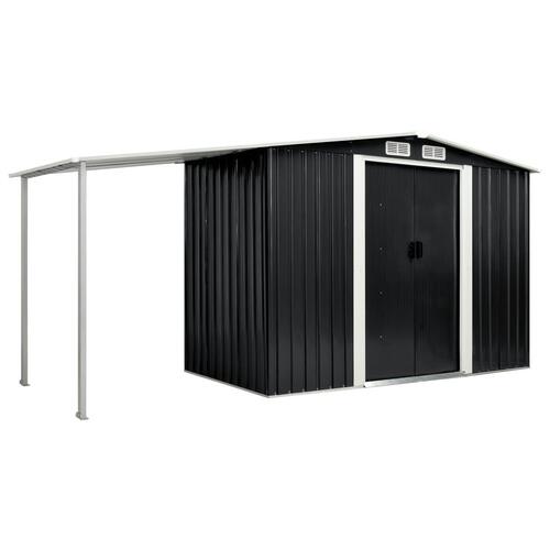 Haveskur med skydedøre 386 x 131 x 178 cm stål antracitgrå