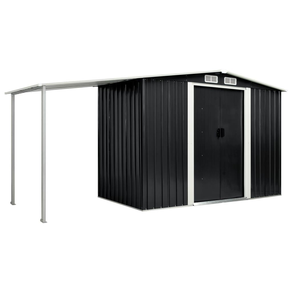 Haveskur med skydedøre 386 x 131 x 178 cm stål antracitgrå