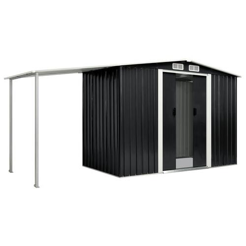 Haveskur med skydedøre 386 x 131 x 178 cm stål antracitgrå