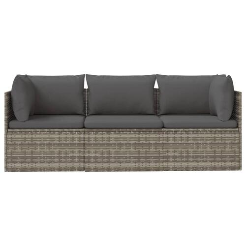 Loungesæt til haven 3 dele med hynder polyrattan grå