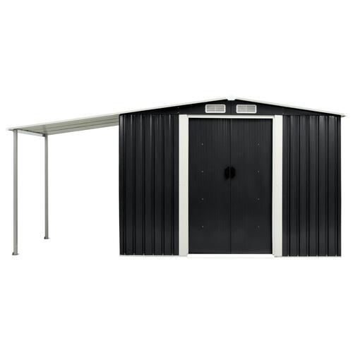Haveskur med skydedøre 386 x 131 x 178 cm stål antracitgrå