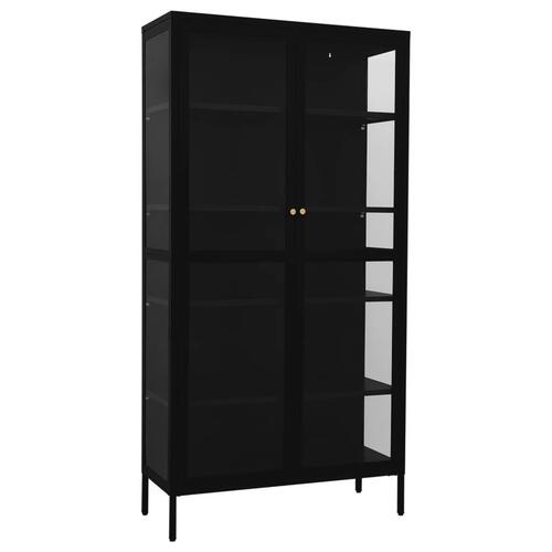 Udstillingsskab 90x40x180 cm stål og hærdet glas sort