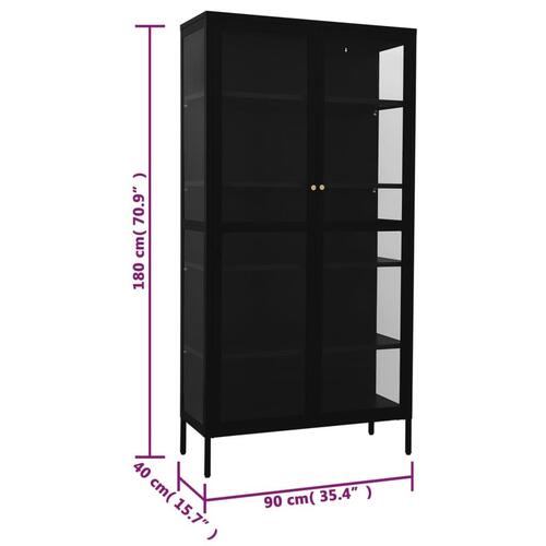 Udstillingsskab 90x40x180 cm stål og hærdet glas sort