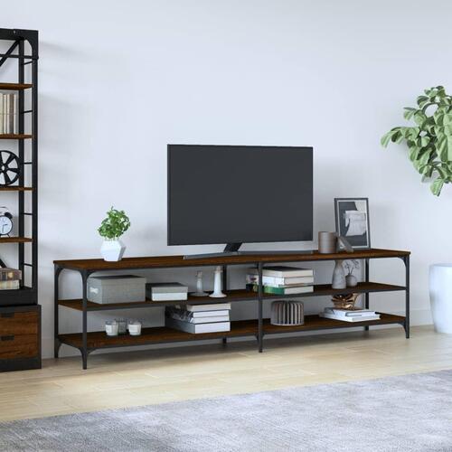 Tv-bord 200x30x50 cm konstrueret træ og metal brun egetræsfarve