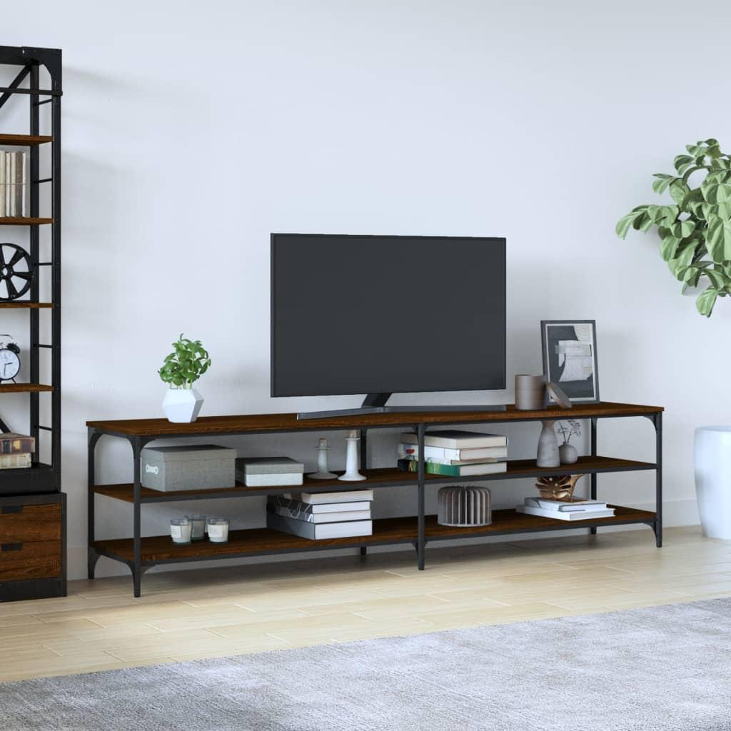 Tv-bord 200x30x50 cm konstrueret træ og metal brun egetræsfarve