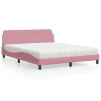 Seng med madras 160x200 cm velour lyserød