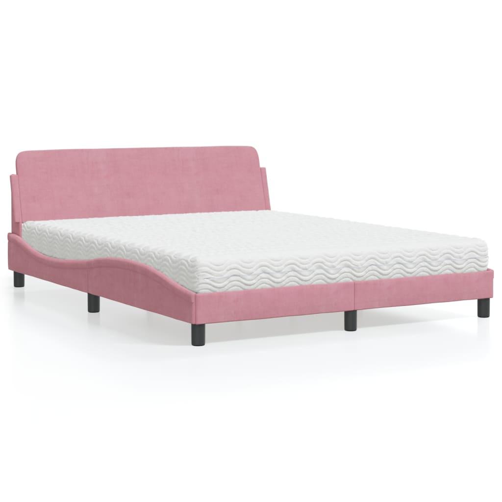 Seng med madras 160x200 cm velour lyserød