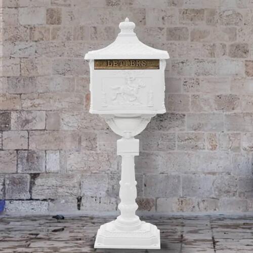 Postkasse med piedestal aluminium vintagestil rustbestandig hvid